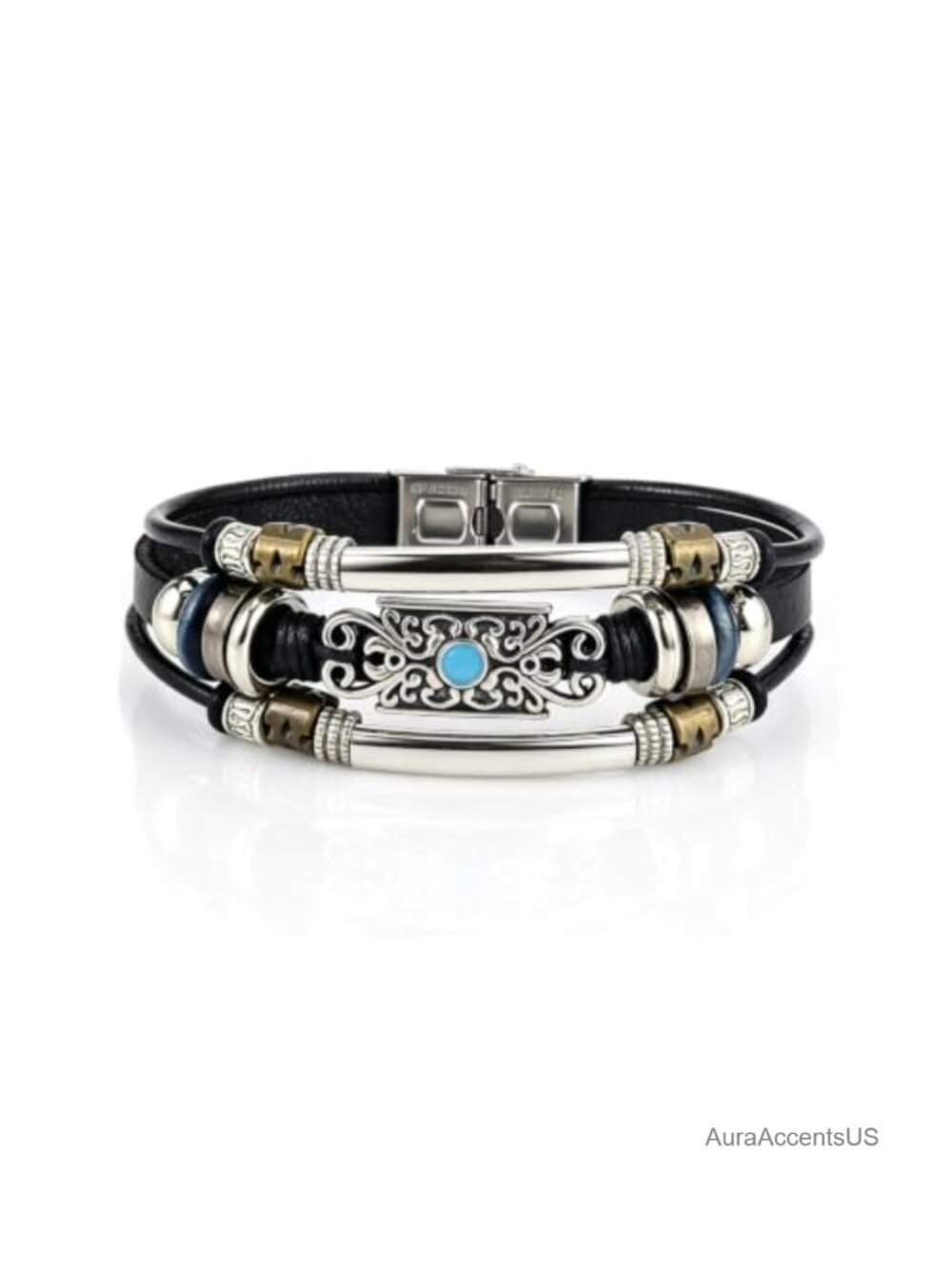Western Turquoise Multi-Layer Leather Cuff Bracelet for Women Men